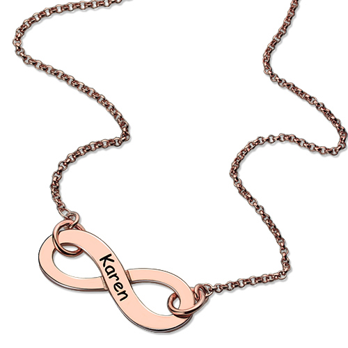 Engraved Infinity Necklace In Rose Gold Plated
