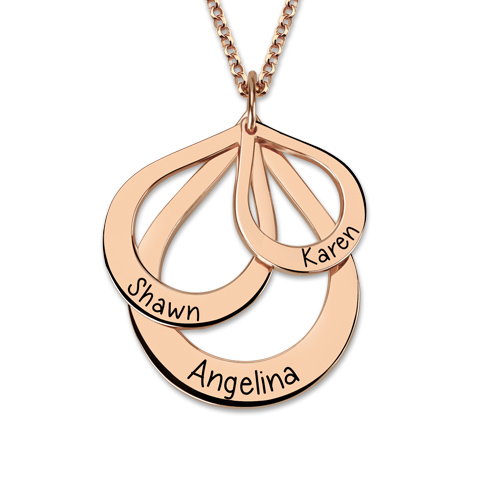 Engraved Drop Shaped Necklace In Rose Gold