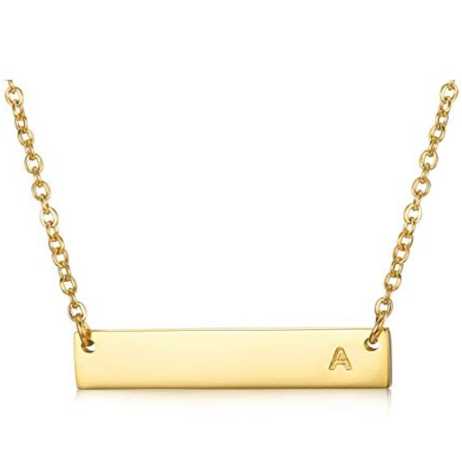 Engraved Name Bar Necklace Gold Plated