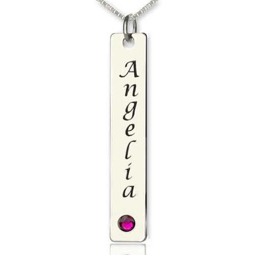 Vertical Bar Necklace Name Tag Silver