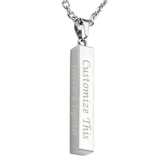 3D Engraved Bar Necklace Sterling Silver