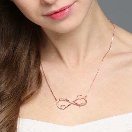 Double Heart Infinity Necklace In Rose Gold