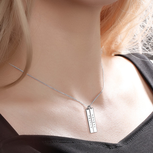 Engraved Bar Necklace Silver