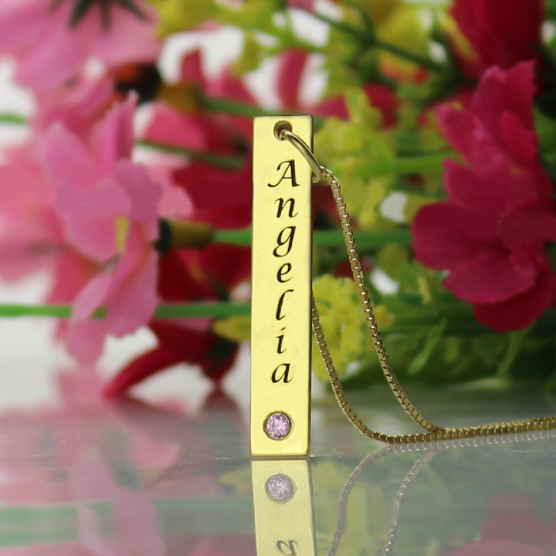 Personalized Name Tag Bar Necklace in Gold