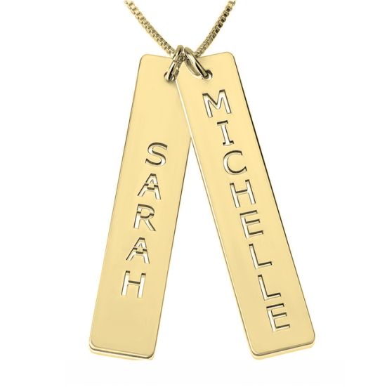 Engraved Vertical Bar Necklace with 18K Gold Plating