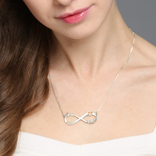 Heart Infinity Necklace 3 Names Sterling Silver