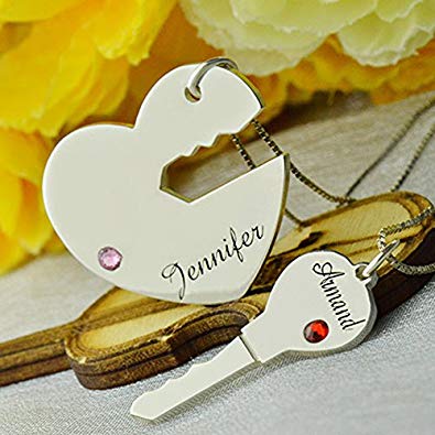 Engraved Breakable Heart Name Necklace for Couples Silver