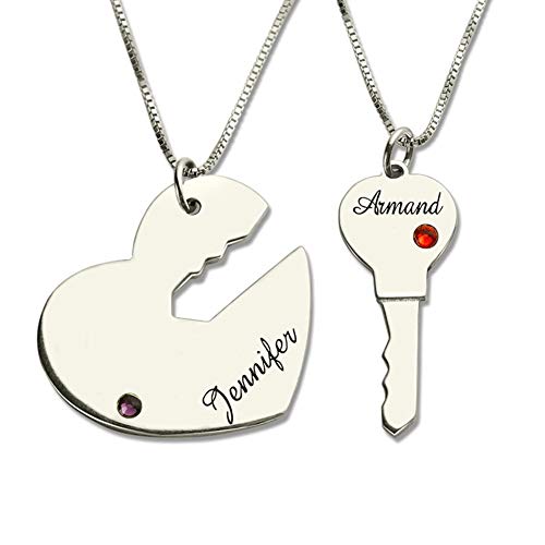 Engraved Breakable Heart Name Necklace for Couples Silver