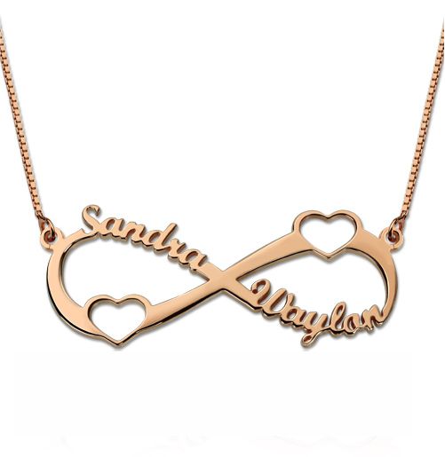 Double Heart Infinity Necklace In Rose Gold