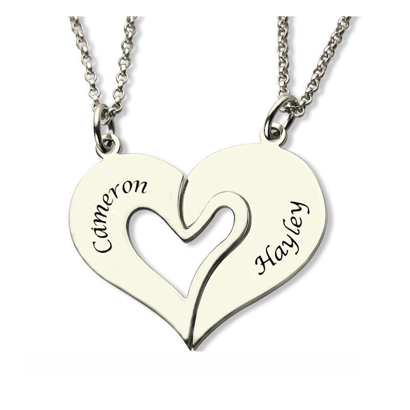 Breakable Heart Name Necklace for Couples Silver