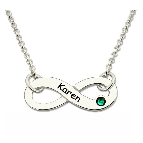 Personalized Silver Infinity Birthstone Necklace