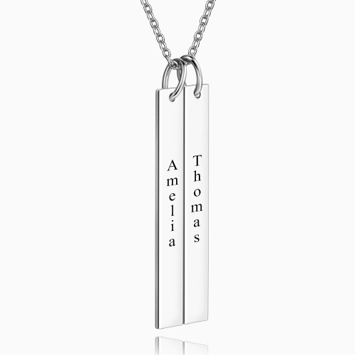 Engraved Bar Necklace Silver