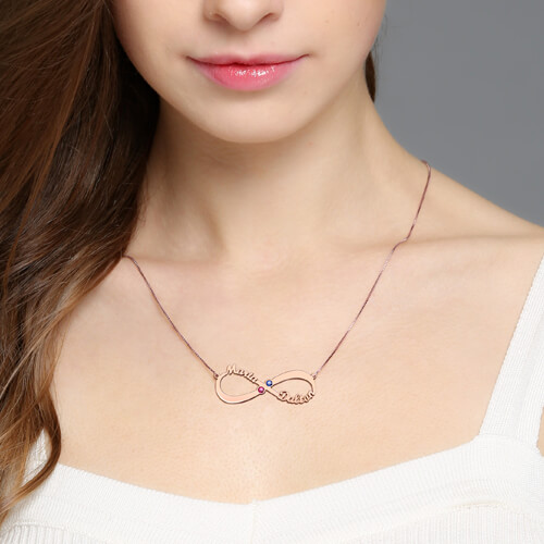 Infinity Name Birthstone Necklace - Rose Gold