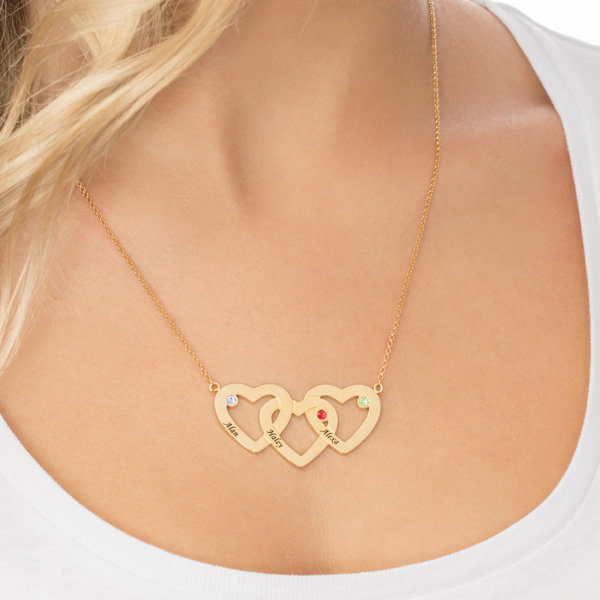 Intertwined Hearts Birthstones Necklace In Gold