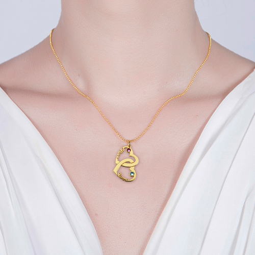 Heart in Heart Name Necklace Gold Plated Silver