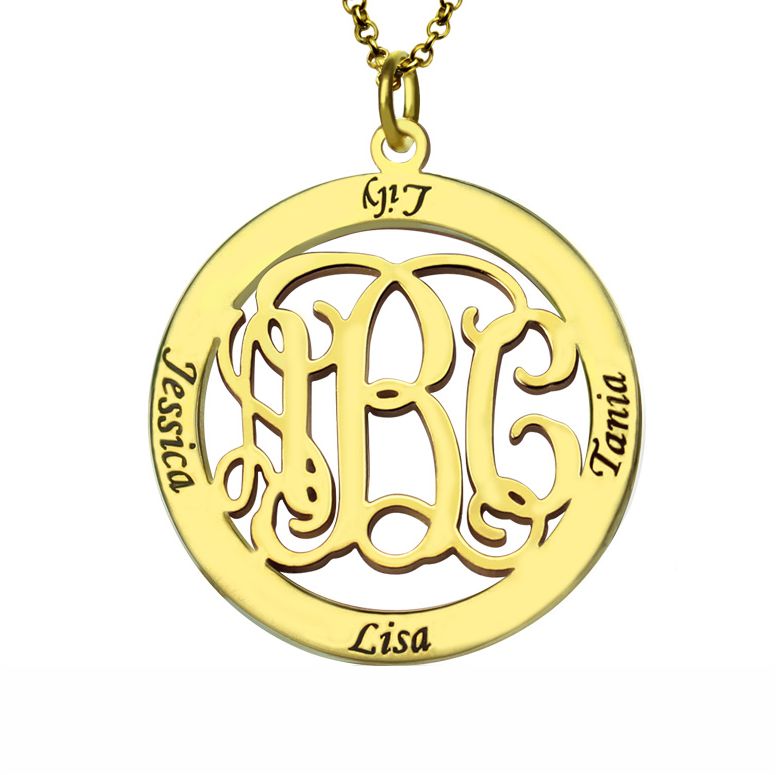 Family Monogram Name Necklace 18K Gold Plated