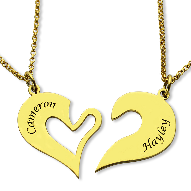 Breakable Heart Name Necklace for Couples in Gold