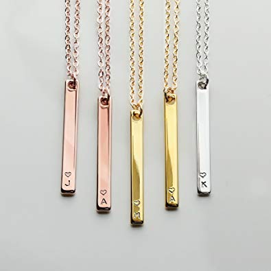 Engraved Vertical Bar Necklace Sterling Slver