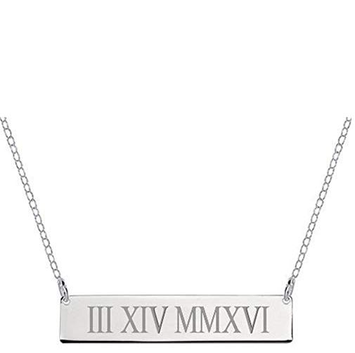 Custom Roman Numeral Bar Necklace Sterling Silver