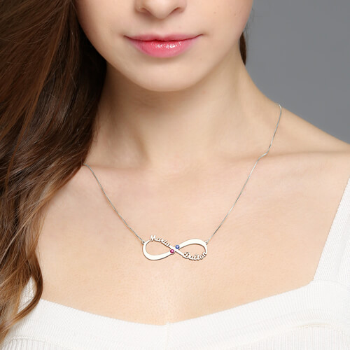 Infinity Necklace with Birthstones - Sterling Silver