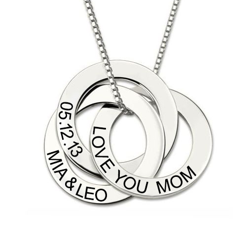 Engraved Russian Ring Necklace Sterling Silver