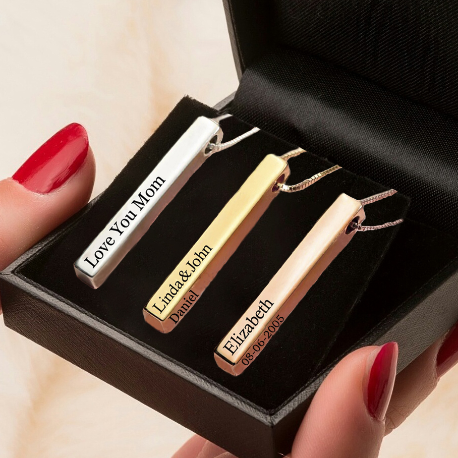 3D Engraved Bar Necklace in Silver